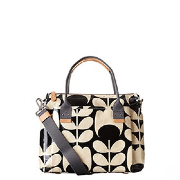 Orla Kiely Tulip Stem Handbag - Black &amp; Cream