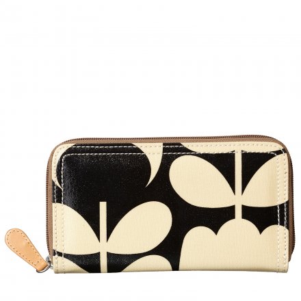 Orla Kiely Tulip Stem Zip Wallet - Black &amp; Cream